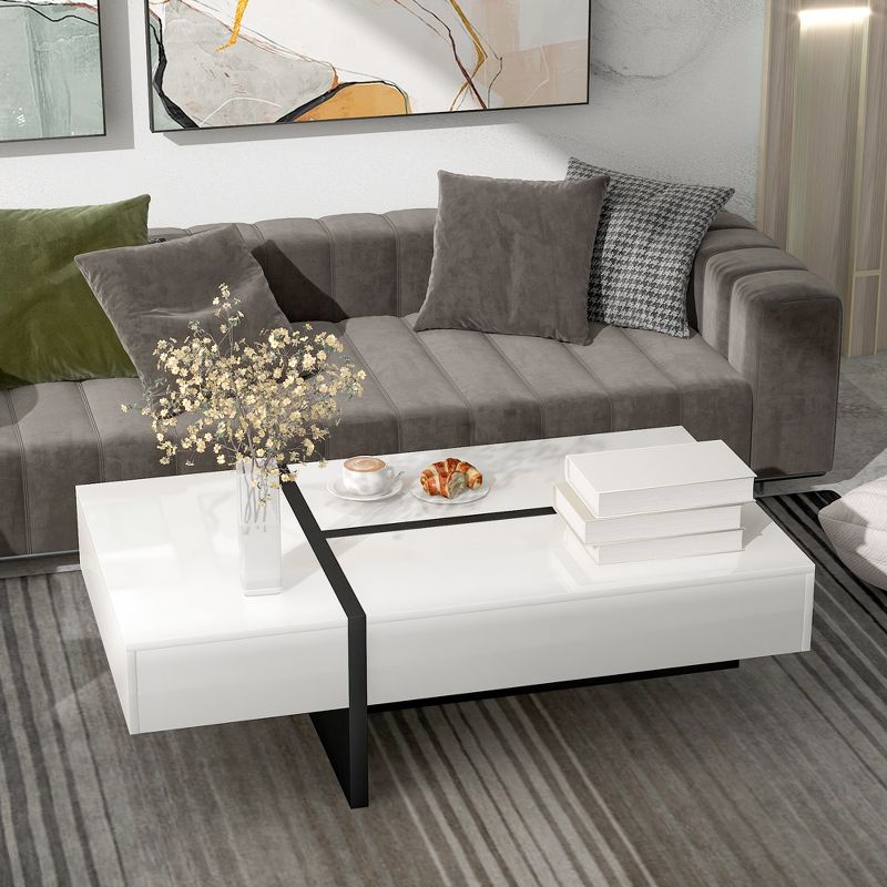 Modern High Gloss Surface Cocktail Table,  Coffee Table with Large Drawer-ModernLuxe, 2 of 11
