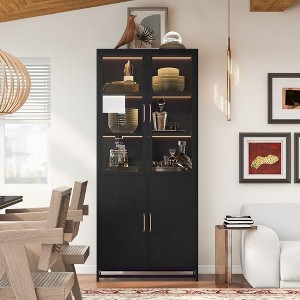 Okak Tall Cabinet, Display Cabinet with 5 Glass Doors and 5 Shelves, Modern Style Curio Cabinet for Home Living Room, Office, Black - 1 of 4
