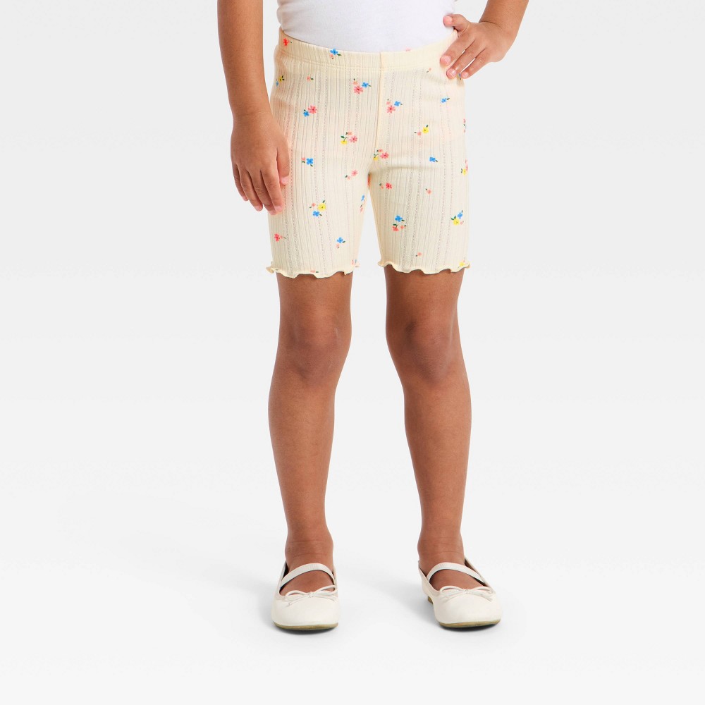 Toddler Girls' Floral Ribbed Bike Shorts - Cat & Jack™ Cream 5T
