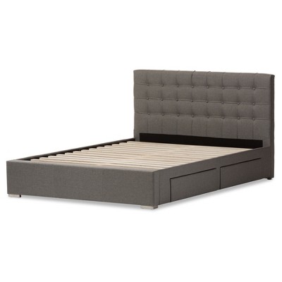 Modern King-Sized Grey Tufted Upholstered Bed with 4-Drawer Storage