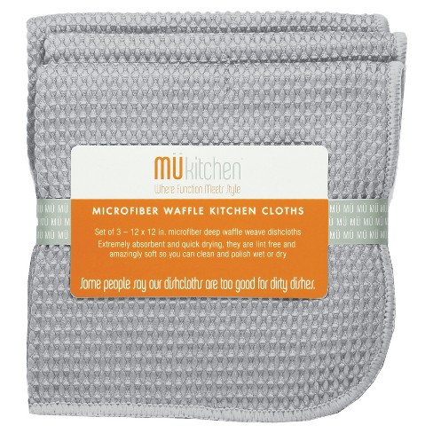 3pk Waffle Microfiber Dish Cloths Blue - Mu Kitchen : Target