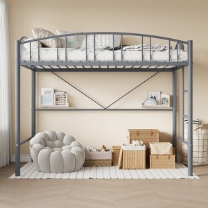 COZONY Twin Loft Bed with Stairs & Safety Rail - Space Saving Metal Frame for Kids Room or Dorm, No Box Spring Needed - 1 of 4