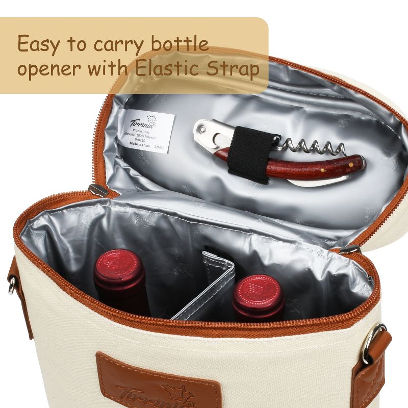 Tirrinia 2 Bottle Wine Gift Tote Carrier - Leakproof & Insulated Padded Versatile Canvas Cooler Bag, Great Valentine's Day Gift for Wine Lover, Beige, 4 of 9