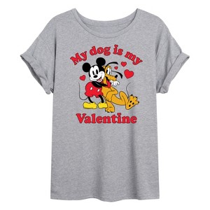 Women's - Disney - My Dog Is My Valentine Oversized Graphic T-Shirt - 1 of 4