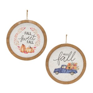 Autumn Wall Plaques Set of 2-– “Fall Sweet Fall” & “Hello Fall” – 11.75"H – By Melrose - 1 of 3