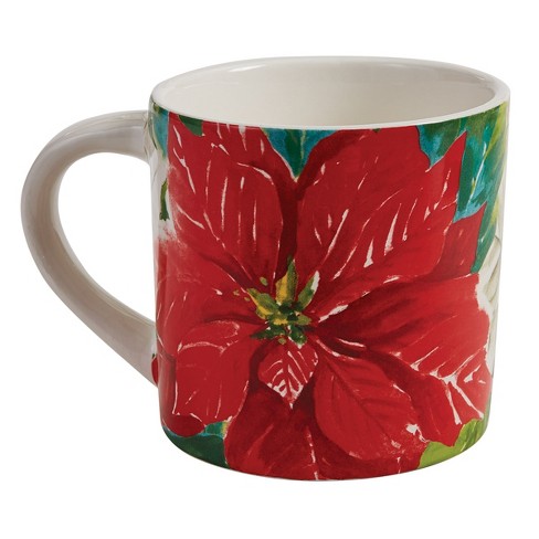 12 oz STARBUCKS Christmas Mug Cup Coffee Tea Cocoa Red Green Poinsettia  Flower