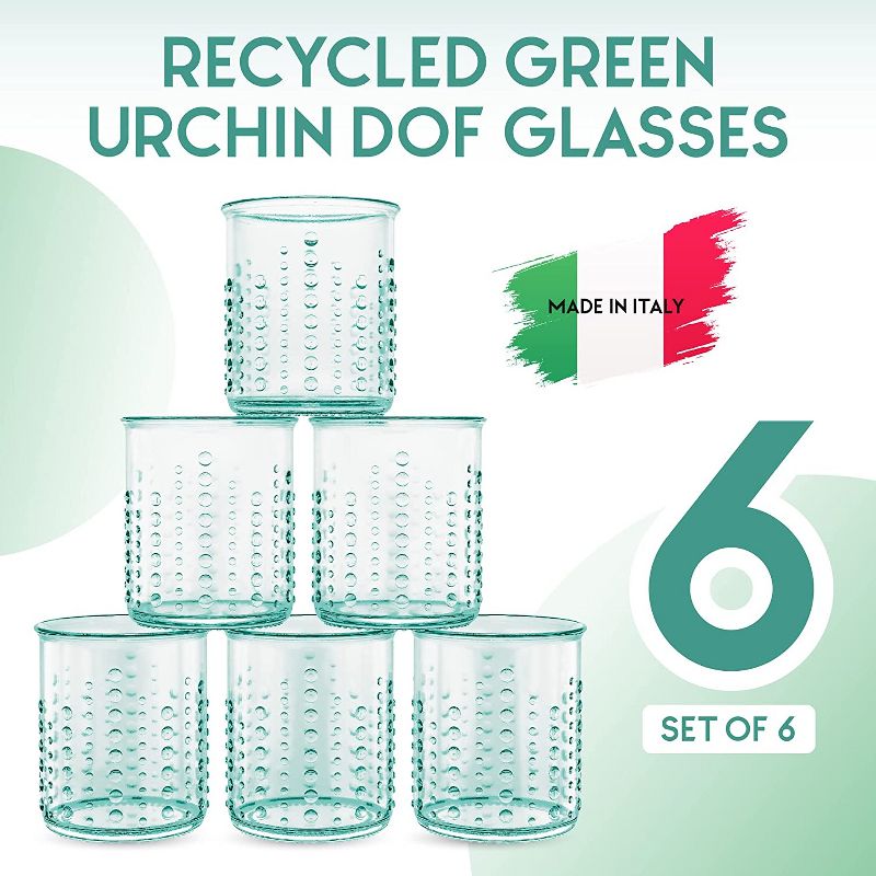 Amici Home Italian Recycled Green Urchin Double Old Fashioned Glasses, Drinking Glassware with Green Tint, Hobnail Design, Set of 6,12-Ounce, 2 of 8