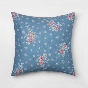 Euro Lily Rose Chambray Pillow Sham Blue - Simply Shabby Chic