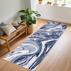 2x6 Abstract Machine Washable Runner Rug For Kitchen Stain Resistant Throw Carpet With Non-Slip Backing Low Pile Floor Cover For Hallway Entryway - 1 of 4