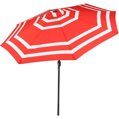 Aluminum Patio Umbrella With Push Button Tilt And Crank 9 Red