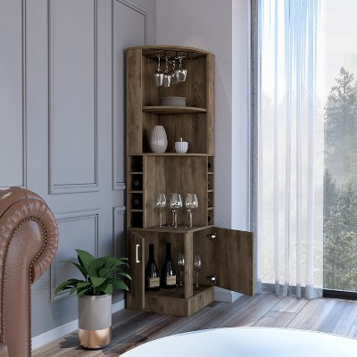 Vynxaria Stylish Corner Cabinet with Wine Glass Rack and Ample Storage