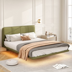 NicBex Queen/Full Floating Bed Frame with Faux Leather Headboard & LED Light,Modern Platform Bed,No Box Spring Needed - 1 of 4