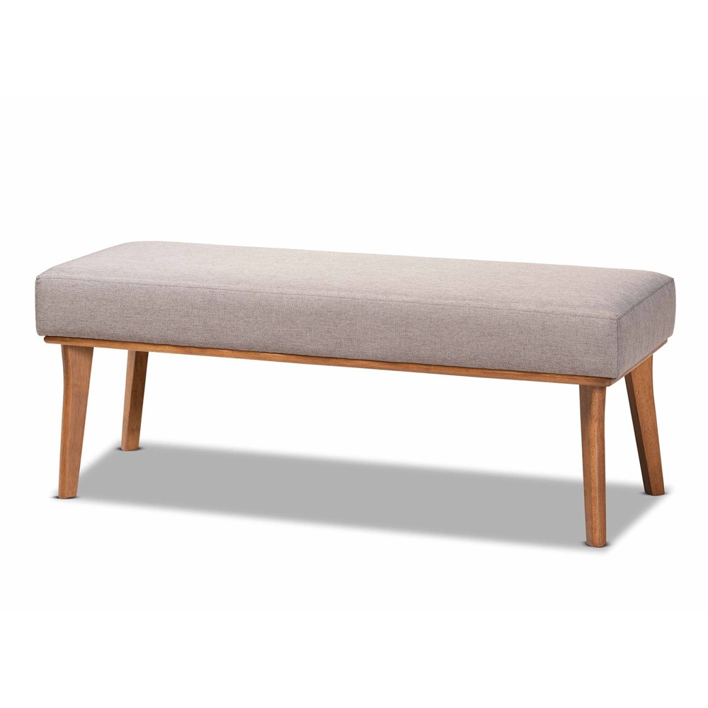 Odessa Mid-Century Modern Fabric Upholstered Wood Dining Bench Walnut/Brown - Baxton Studio: Sleek Rectangle Seating for 2