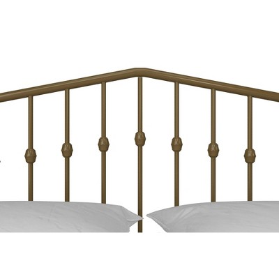 Bushwick Queen Gold Metal Platform Bed with Round Finials and Storage Drawer
