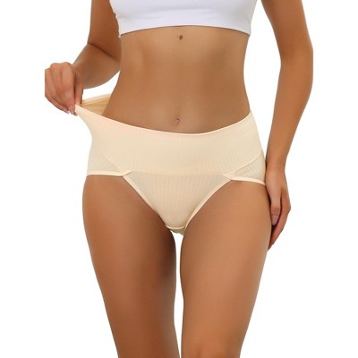 Allegra K Women's Hi-Cut Ribbed High Waist Tummy Control Available in Plus  Size Briefs Beige XX-Large