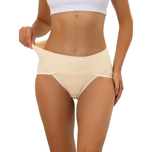 Allegra K Women's Hi-cut Ribbed High Waist Tummy Control Available In Plus  Size Briefs Beige Xx-large : Target