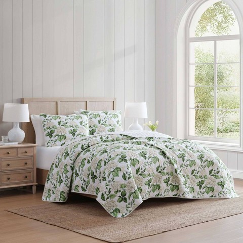 Martha Stewart Full/Queen Quilt Set Hydrangea Floral Beige