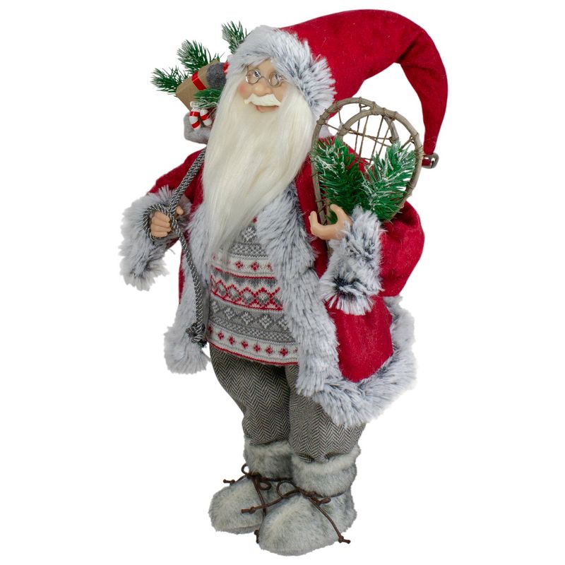 Northlight 18" Standing Santa Christmas Figure with Snow Shoes and Presents, 5 of 6