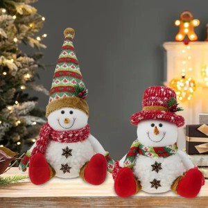 13" H Christmas Snowman Family with Red Knitted Scarf and Hat Christmas Decor, Christmas Family Snowman Figurines Ornaments Tabletop Decorations - 1 of 4