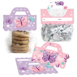 Big Dot of Happiness Beautiful Butterfly Floral Baby Shower or Birthday Party Clear Goodie Favor Bag Labels Candy Bags with Toppers 24 Ct - 1 of 4