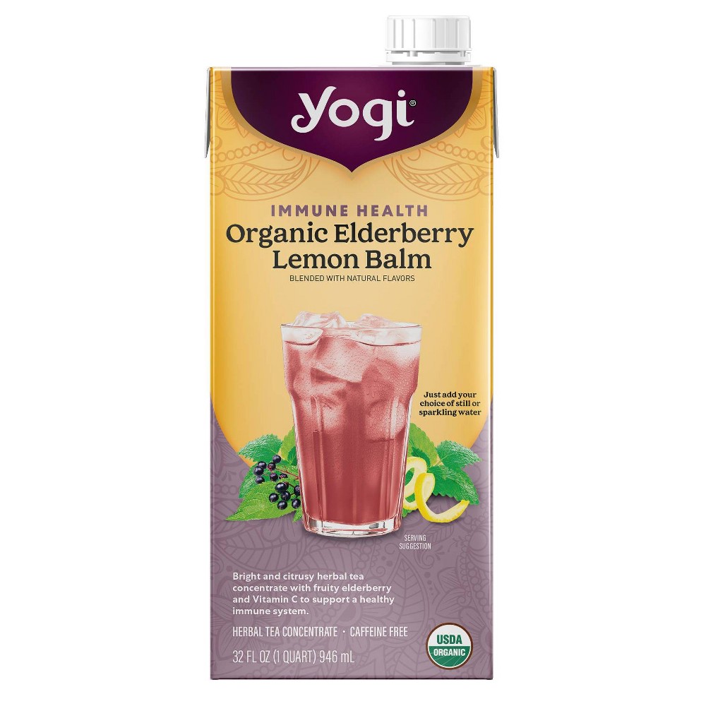 Yogi Organic Elderberry Lemon Balm Herbal Tea Concentrate - 32 fl oz: Decaffeinated