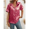 Coolmee Women's Button Down Shirts Short Sleeve V Neck Summer Tunic Tops Casual Work Satin Blouses - 3 of 4
