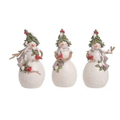 Transpac Large Resin Snowman with Cardinal Figurine Set of 3 Christmas Home Decorations