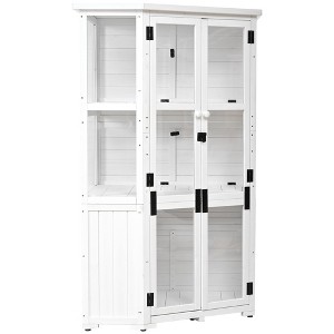 Gulches 63" Garden Wood Storage Cabinet Outdoor Tool Storage Shed, Greenhouse w/ Waterproof- Roof and Lockable Door for Backyard,Patio, Lawn, White - 1 of 4