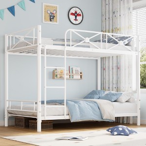 Metal Bunk Bed Twin Over Twin, Industrial Bunkbeds Heavy Duty Bed with Safety Guard Rails and Space-Saving Design, Steel Bed for School, Bedroom - 1 of 4