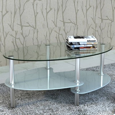 vidaXL Coffee Table White Tempered glass, metal frame Medium