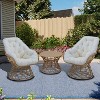 360° Swivel Chairs for Outside Patio Set of 3,PE Wicker Luxury Lounger Chair with Coffe Table,Soft Cushion for Apartment Balcony,Patio,Porch,Yard - 2 of 4