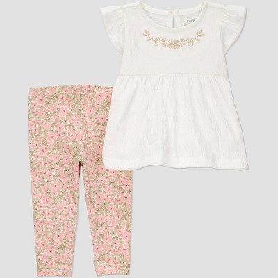Carter's Just One You® Baby Girls' Floral Top & Pants Set - Cream
