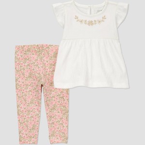 Carter's Just One You® Baby Girls' Floral Top & Pants Set - Cream - 1 of 3
