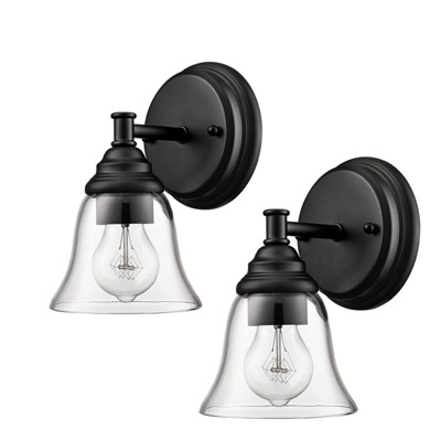 Claxy Industrial Clear Glass Black Wall Sconces Set of Two