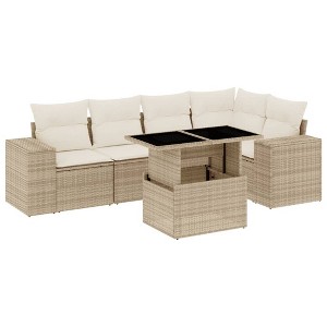 vidaXL 6 Piece Patio Sofa Set with Cushions Beige and Cream Poly Rattan - Without Storage - 1 of 4