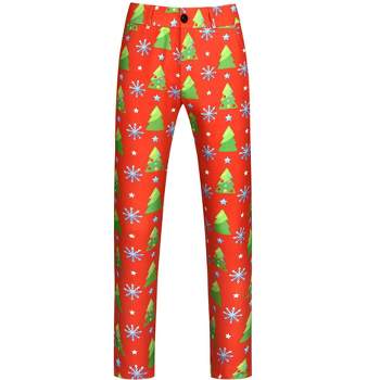 Lars Amadeus Men's Flat Front Funny Party Cosplay Costume Christmas Printed Pants