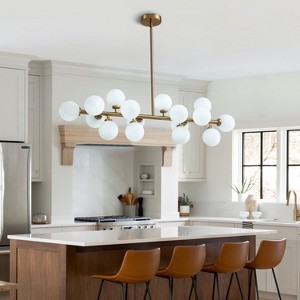 Ludomide Modern Linear Chandelier Black Hanging Pendant Light with Milky White Glass Globe Lampshade Mid Century Sputnik Pendant Light Fixture - 1 of 4