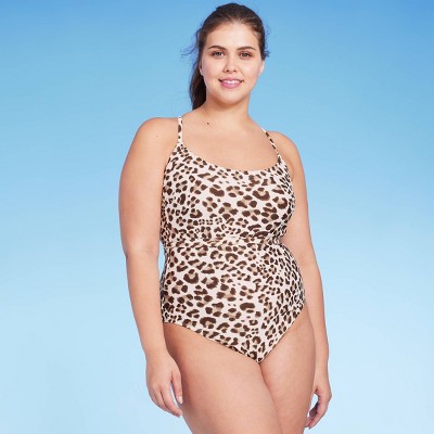 Women's Leopard Print Wrap Belt Medium Coverage One Piece Swimsuit - Kona  Sol™ Beige Xl : Target