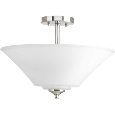 Brushed Nickel Glass 3-Light Semi-Flush Mount Fixture