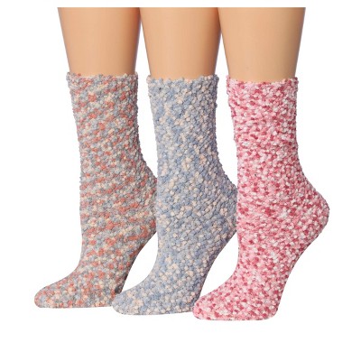 Tipi Toe Women's 3 Pairs Cozy Microfiber Anti-Skid Soft Slub-Yarn Patterned Fuzzy Crew Socks