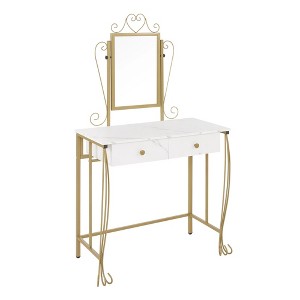 Vanity Mirror Table Set, Makeup Desk Vanity with Stool, Vintage Bedroom Vanity Lots Storage Dressing Table White for Women and Girls - 1 of 4