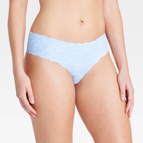 Women's Floral Print Scallop Edge Freecut Cheeky Underwear - Auden™ Blue XL