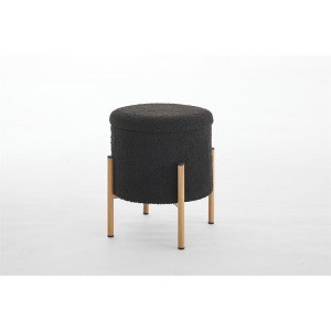 OUTSUPPLY Modern Round Storage Ottoman with Metal Base & Removable Lid, Footstool for Living Room, Bedroom, Office - 1 of 4