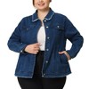 Women's Plus Size Classic Denim Frayed Washed Jean Jackets - Agnes Orinda - 2 of 4