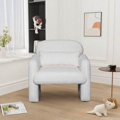 CAVINAS Upholstered Accent Chair with Arms and Pillow,Modern Teddy Fleece Arm Chairs for Bedroom,Reading Room,Gray/Beige/Pink