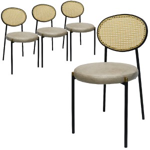 LeisureMod Euston Set of 4 Modern Dining Chairs – Wicker Back & Velvet Seat, Perfect for Dining Rooms and Kitchens - 1 of 4