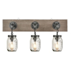 CLAXY Farmhouse 3 Light Mason Jar Bathroom Vanity Lighting Wood and Glass - 1 of 4