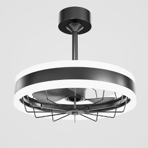 PAIHOME Black Ceiling Fan with Light Ring - Flush Mount Caged Industrial Fan for Bedroom, Living Room, or Kitchen - Energy Efficient Airflow Design - 1 of 4