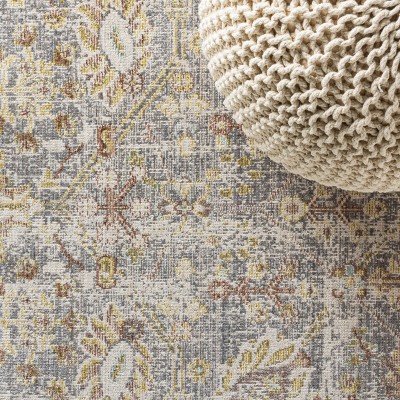 Gray and Ivory Floral Synthetic Rectangular Area Rug, 5 x 8 ft