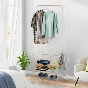 Metal Laundry Cart with Hanging Rack & Storage Shelves, Space Saving Rolling Hamper with Wheels for Clothes, Towels and Toys, for Apartment, Bathroom - 1 of 4